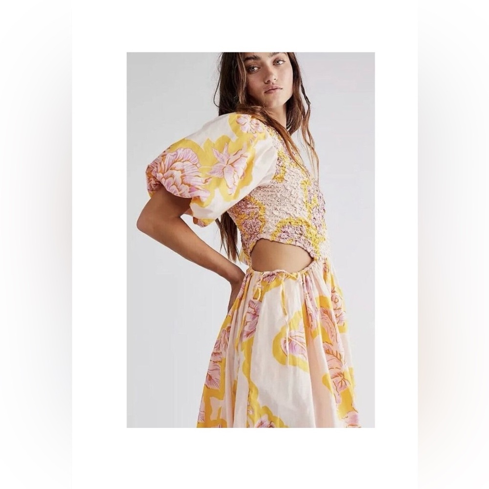 NEW Free People Kalina Printed Maxi Dress Puff Balloon Sleeves Resort